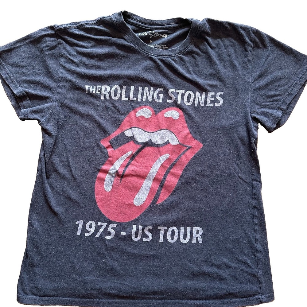 The Rolling Stones T Shirt Men's Size Large 1975 US Tour Retro Style Big Logo